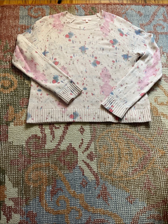 Lisa Todd Sweaters - Lisa Todd Boundaries Crewneck Sweater Size L Pink Cream Paint Splatter Knit EUC